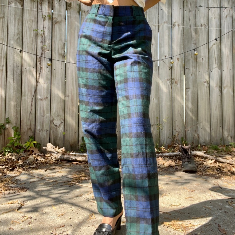 Blue and Green Plaid Trousers